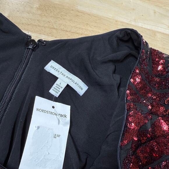 Dress The Population NWT Emery Long Sleeve Sequin Cocktail Dress Size L Berry - Picture 5 of 12